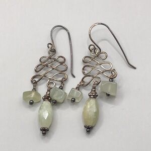 Vintage artisan sterling silver green gemstone statement style earrings boho